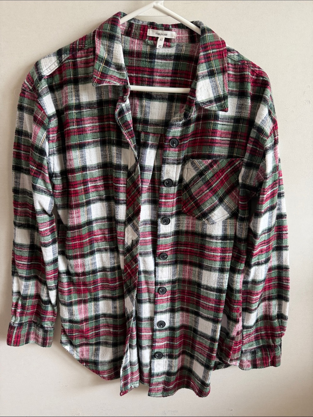 Maurices Red, Green & White Plaid Button-Down Flannel Shirt